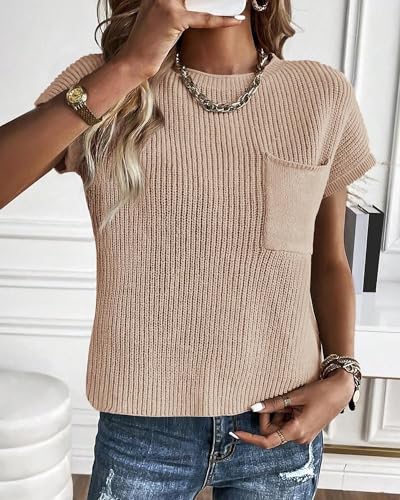 51LvI1QgO6L.jpg Summer Fall Short Sleeve Sweater for Women 2025 Casual Sweater Vest Cotton Knit Pullover Tank Tops Fashion Clothing