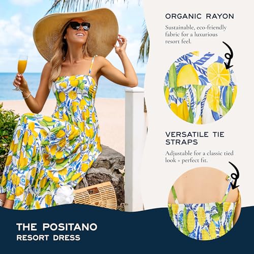 51MfMdhPgL.jpg Women's Resort Dress, Organic Rayon Maxi Dress, Smocked Back, Adjustable Tie Straps, and Flowy Tiered Bottom