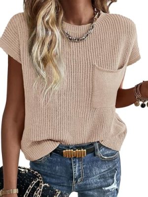 51NNSWaSLEL.jpg Summer Fall Short Sleeve Sweater for Women 2025 Casual Sweater Vest Cotton Knit Pullover Tank Tops Fashion Clothing