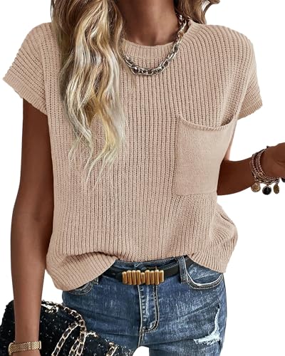 51NNSWaSLEL.jpg Summer Fall Short Sleeve Sweater for Women 2025 Casual Sweater Vest Cotton Knit Pullover Tank Tops Fashion Clothing