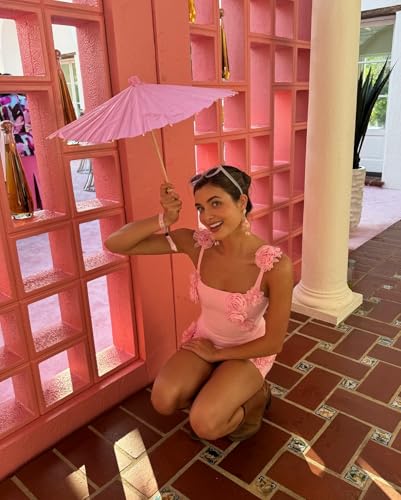 51NaKs4MtvL.jpg Women's Elaina Pink Rosette Applique Mini Dress