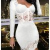 Women's Lace Sheer Bodycon Mini Dresses Long Sleeve Sexy Club Night Out Party Dress