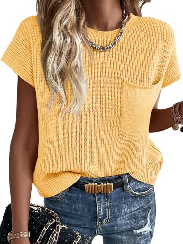 51PNBho2sVL.jpg Summer Short Sleeve Sweater for Women 2025 Crew Neck Ribbed Knit Vests Trendy Pullover Tops