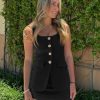Womens Summer 2 Piece Outfits Sleeveless Scoop Neck Fitted Blazer Vest Matching Set Mini Skirt Short Suit Work Sets