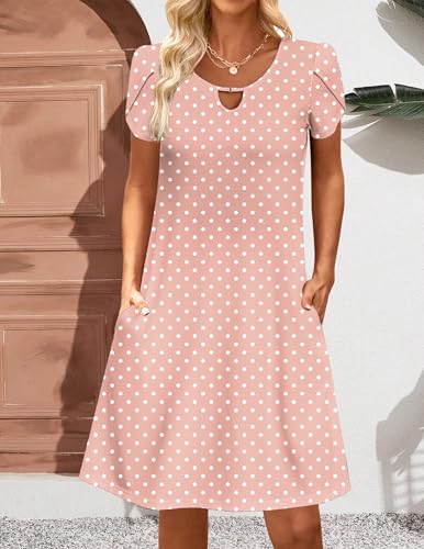 Women's Casual A-Line Dresses with Pockets Summer Floral Tshirt Dress Short Sleeve Mini Dress Flowy Sundresses