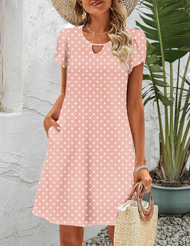 Women's Casual A-Line Dresses with Pockets Summer Floral Tshirt Dress Short Sleeve Mini Dress Flowy Sundresses