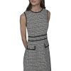 Women's Waist Piping Crew Neck Textured Jacquard Dress