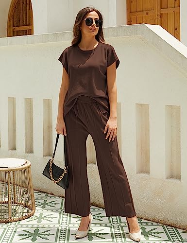 51ScZc7zGML.jpg 2 Piece Outfits for Women Sweater Sets Knit Vest Tops Elastic Waisted Pants