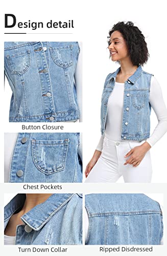 Women's Denim Vest, Sleeveless Jean Jacket (XS-XXL)