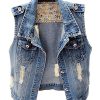Womens Denim Jean Vest Classic Junior Button Up Cropped Distressed Sleeveless Jean Jacket
