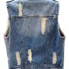 Womens Denim Jean Vest Classic Junior Button Up Cropped Distressed Sleeveless Jean Jacket