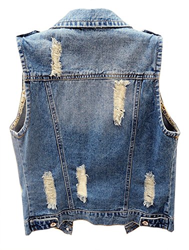 Womens Denim Jean Vest Classic Junior Button Up Cropped Distressed Sleeveless Jean Jacket