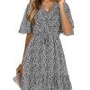 Women's Summer Dresses 2025 Casual Short Sleeve V Neck Ruffle Floral Print High Waist Flowy Mini Dress with Belt