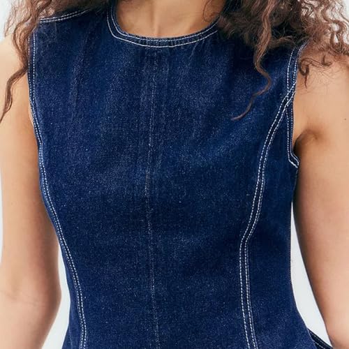 Women Sexy Backless Denim Vest Summer Sleeveless Jean Tank Top Crewneck Tie Up Back Slim Waistcoat Crop Top
