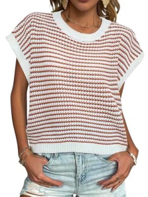 Women's Cap Sleeve Sweaters Vest Crew Neck Knit Sweater Tops 2025 Casual Summer Sleeveless T Shirt
