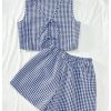 Women's Summer 2 Piece Outfits Plaid Print Sleeveless Tie Front Tank Top Vest Shorts Beach Vacation Set
