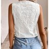 Women's Eyelet Embroidery V Neck Button Up Vest Boho Sleeveless Blouse Top