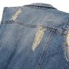 Womens Denim Jean Vest Classic Junior Button Up Cropped Distressed Sleeveless Jean Jacket