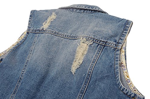 Womens Denim Jean Vest Classic Junior Button Up Cropped Distressed Sleeveless Jean Jacket