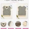 51b1riYQJlL.jpg Womens Casual Summer Tops V Neck Short Sleeve Plaid Knit Vest Loose Fit Pullover Sweaters Blouses