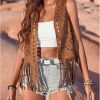 Women Boho Western Tassel Vest Open Front Faux Suede Fringe Cardigan Sleeveless Jacket Vintage Hippie Outwear