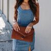 Womens Denim Dress Sexy Sleeveless Split Bodycon Mini Tube Jeans Short Dresses