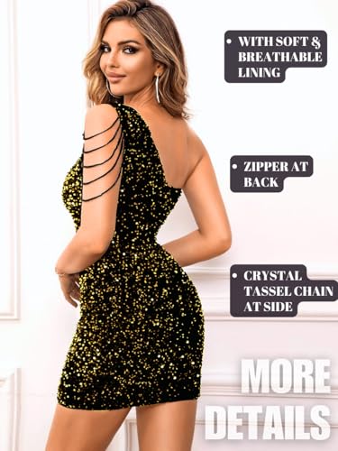 Sequin Velvet Prom Dress,Cut Out One Shoulder Short Formal Dresses,Sparkly Outfits Women HOCO Birthday Cocktail