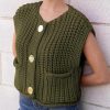 Women's Sleeveless Cropped Knit Cardigan 2025 Casual Button Down Crochet Sweater Vest Tops with Pockets