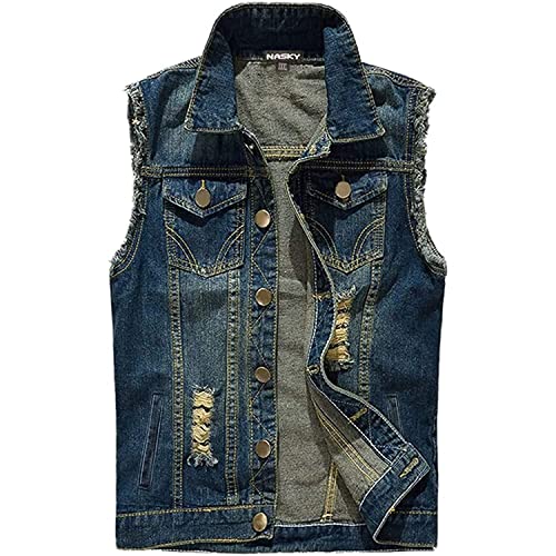 51eMwZg6GLL.jpg Men's Fit Retro Ripped Denim Vest Sleeveless Jean Vest and Jacket