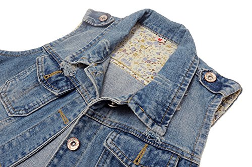 Womens Denim Jean Vest Classic Junior Button Up Cropped Distressed Sleeveless Jean Jacket