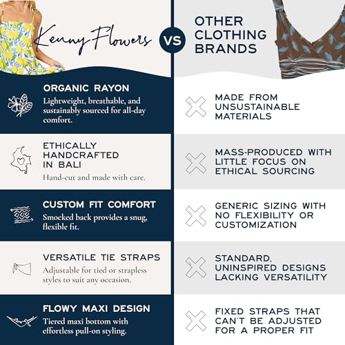 51fIxn-GB-L.jpg Women's Resort Dress, Organic Rayon Maxi Dress, Smocked Back, Adjustable Tie Straps, and Flowy Tiered Bottom