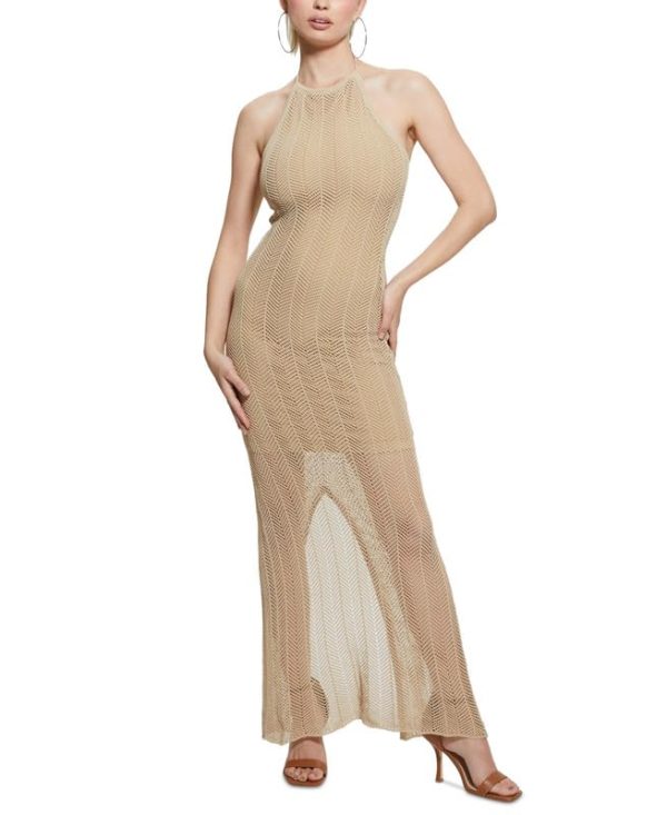 51fJ0olBAuL.jpg Women's Sophie Halter Maxi Sweater Dress (Safari Tan, Large)