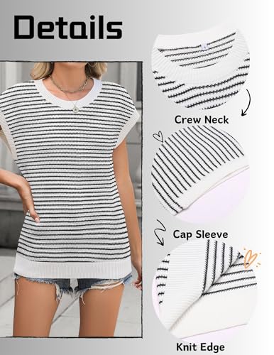 51fkAYoFazL.jpg Women's Cap Sleeve Sweaters Vest Crew Neck Knit Sweater Tops 2025 Casual Summer Sleeveless T Shirt