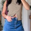 Womens Button Down Ribbed Tank Tops Cropped Cute Y2k Vest Tops 2025 Summer Going Out Outfits
