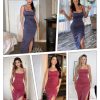 51hXIqMWnCL.jpg Sparkly Cocktail Dresses for Women Tummy Control Formal Shapewear Dress Square Neck Ruched Midi Dress Side Slit