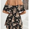 Women's Boho Floral Print Cold Shoulder Dress Short Sleeve Ruffle A Line Vacation Elegant Mini Dresses