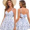 51kLNqA21CL.jpg Women Casual Summer Floral Mini Sundress V Neck Bow Tie Backless Ruffle Flowy Cute Boho Beach Short Dress