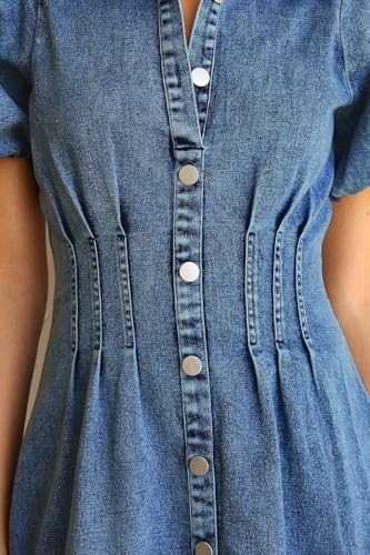 51ktxKbvr9L.jpg Summer Denim Dress for Women Puff Sleeve Slim Fit Jean Dresses for Women 2025 Casual