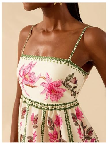 51lJJVxiFyL.jpg Women's Floral Print Cami Dress Spaghetti Strap A Line Flared Flowy Short Summer Dresses Sundress