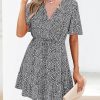 Women's Summer Dresses 2025 Casual Short Sleeve V Neck Ruffle Floral Print High Waist Flowy Mini Dress with Belt