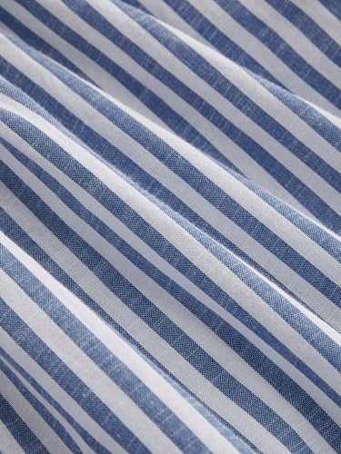 Shirt Dress for Women Casual Collar Neck Striped Button Mini Long Sleeve High Waist Cotton-Blend Dress