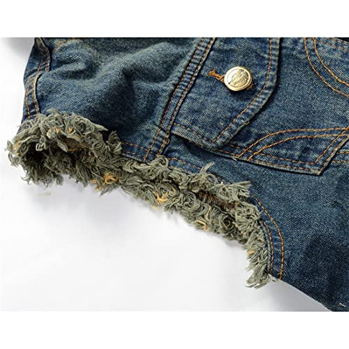 51ptjqM7Q7L.jpg Men's Fit Retro Ripped Denim Vest Sleeveless Jean Vest and Jacket