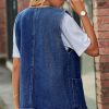 Women's Casual Denim Jean Vest Oversized Sleeveless Mid Long Button Down Jeans Jackets Vests Tops Waistcoat ?