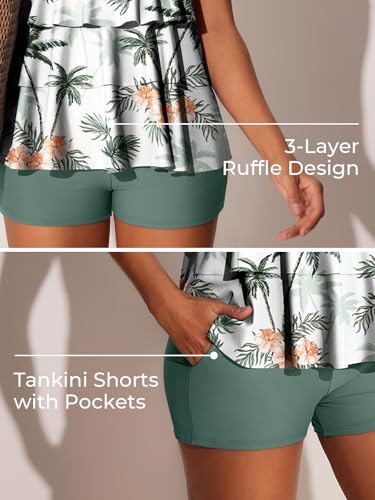 51uMGGkCuUL.jpg Women's Tankini Swimsuits with Shorts Ruffled Tummy Control Bathing Suits Modest 2025 Swimwear