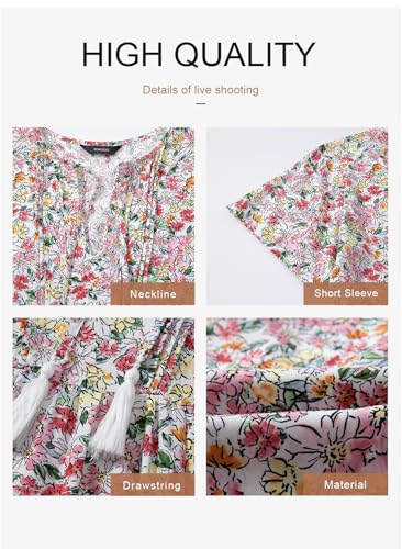 Womens Summer Casual Boho Floral Dresses V Neck Short Sleeve Sundresses Flowy Swing A-Line Mini Dress