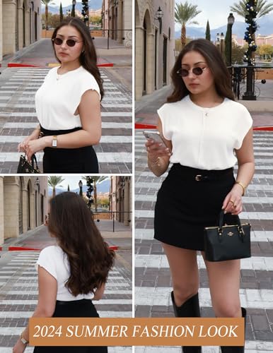 Women's Cap Sleeve Sweater Vest Crew Neck Sleeveless Casual Knit Tops 2024 Summer Clothes S-XXL