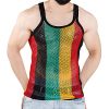 Men's Rasta String Vest 100% Cotton Mesh Marina Caribbean Jamaican Tank Top See-Through Gym Beach Shirt