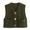 Women's Sleeveless Cropped Knit Cardigan 2025 Casual Button Down Crochet Sweater Vest Tops with Pockets