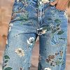 51zqLAy-eL.jpg High Waisted Bermuda Shorts for Women Knee Length Floral Print Stretchy Summer Denim Shorts Trendy