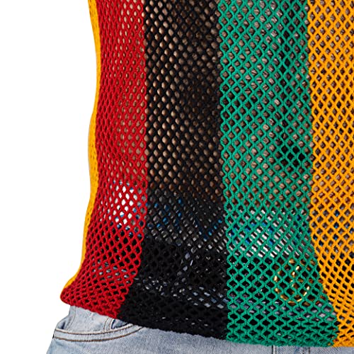 Men's Rasta String Vest 100% Cotton Mesh Marina Caribbean Jamaican Tank Top See-Through Gym Beach Shirt